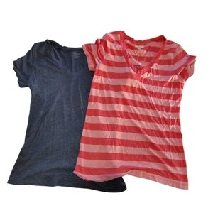 Vintage Old Navy Pink Striped Gray Short Sleeve V-neck Tees Bundle Size Medium